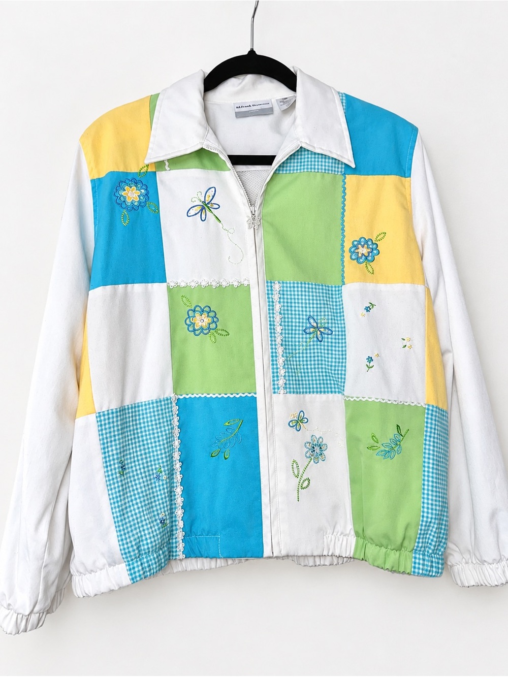 Vintage Alfred Dunner Patchwork Floral Embroidered Zipper Jacket - Size 12P